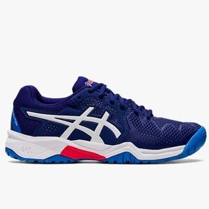 Asics Kids Blue and Red Clay Court Tennis GEL-Resolution 8 GRADE SCHOOL